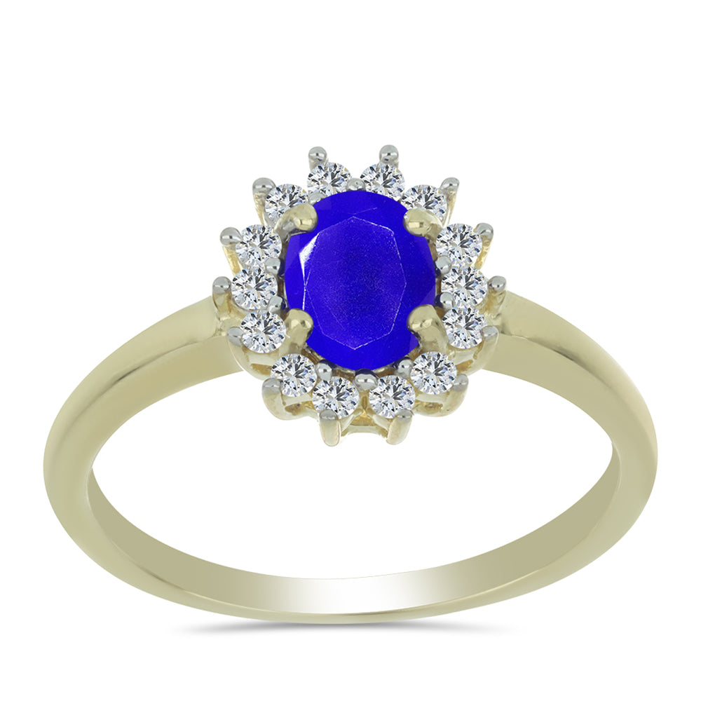 Goldplattierter Silberring mit blauem Achat und weißem Topas 3 