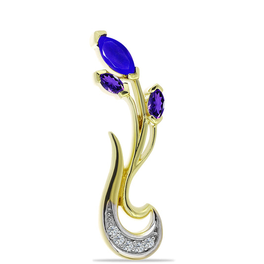 Goldplattierte Silberbrosche mit blauem Achat und marokkanischem Amethyst