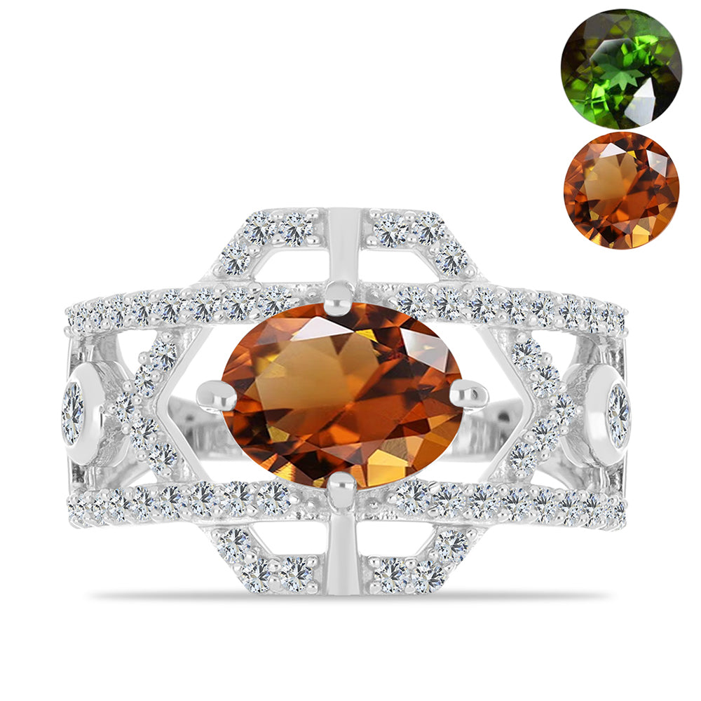 Silberring mit zertifiziertem laborgezüchteten Zultanit aus Anatolien und weißem Topas 1 