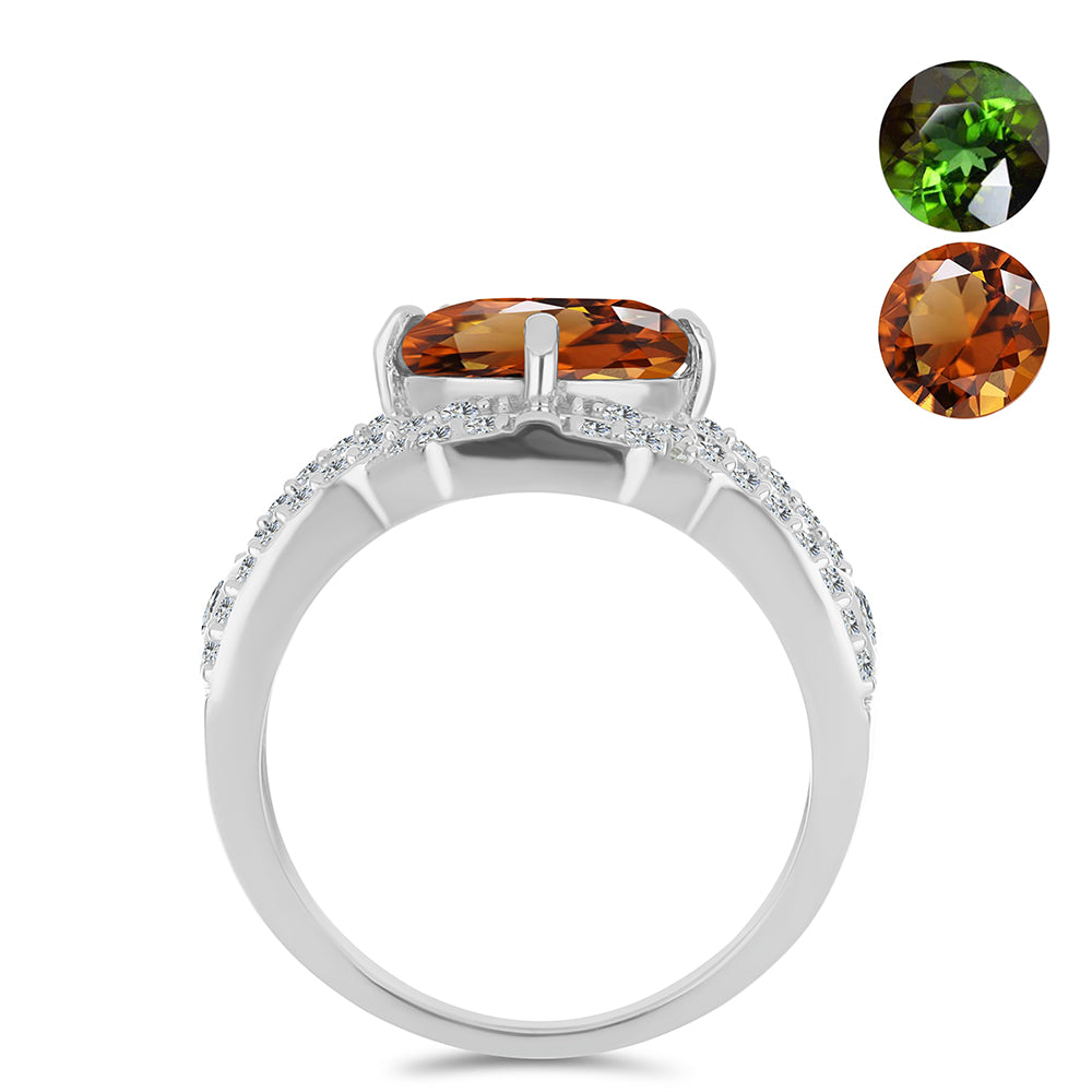 Silberring mit zertifiziertem laborgezüchteten Zultanit aus Anatolien und weißem Topas 2 