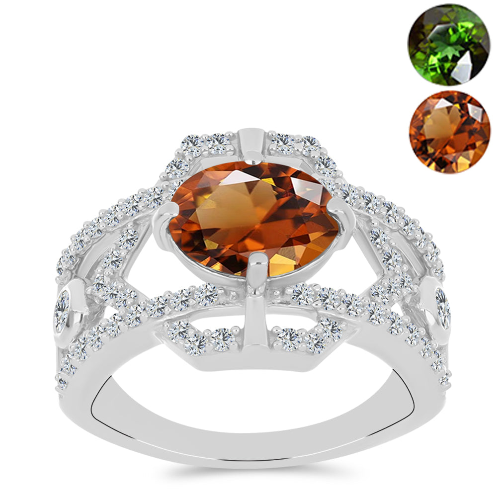 Silberring mit zertifiziertem laborgezüchteten Zultanit aus Anatolien und weißem Topas 3 