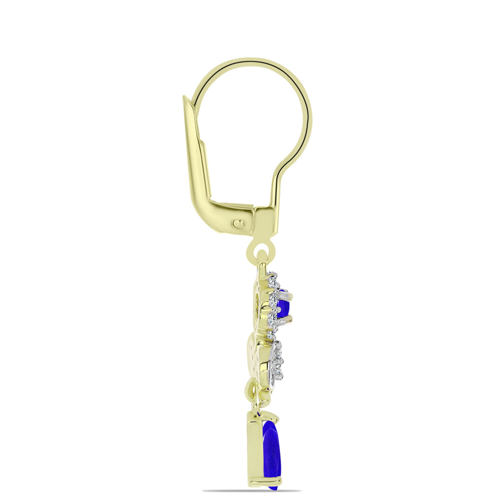 Goldplattierte Silberohrringe mit blauem Achat und weißem Topas 2 