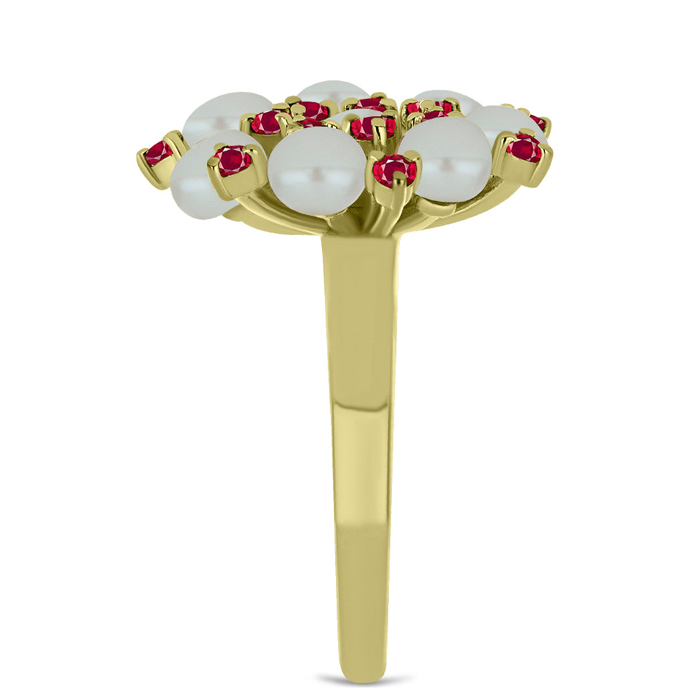 Goldplattierter Silberring mit weißer Süßwasserperle und Rubin aus Madagaskar 4 