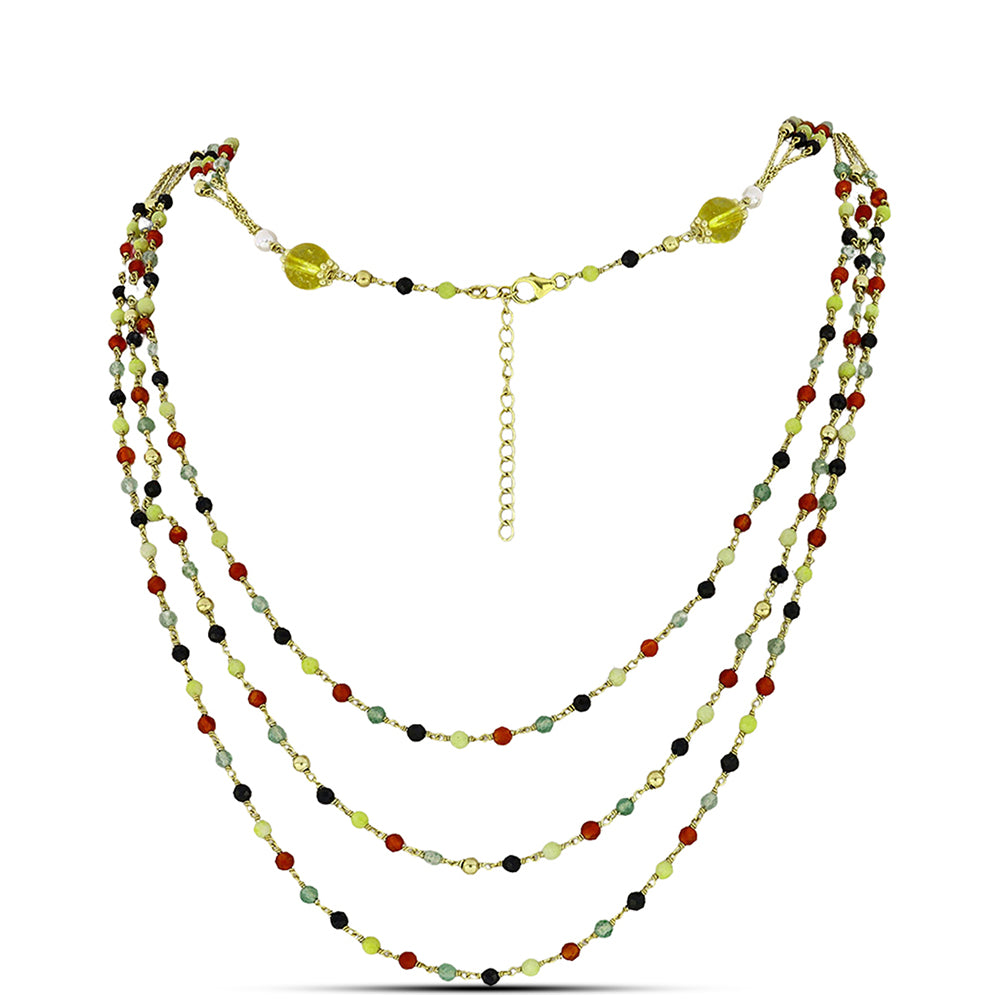 Goldplattierte Silberhalskette mit Karneol und Zitrin aus dem Ural 1 