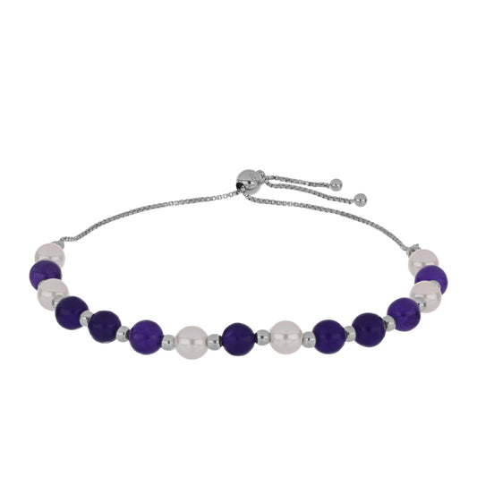Silberarmband mit lila Jade und weißer Süßwasserperle