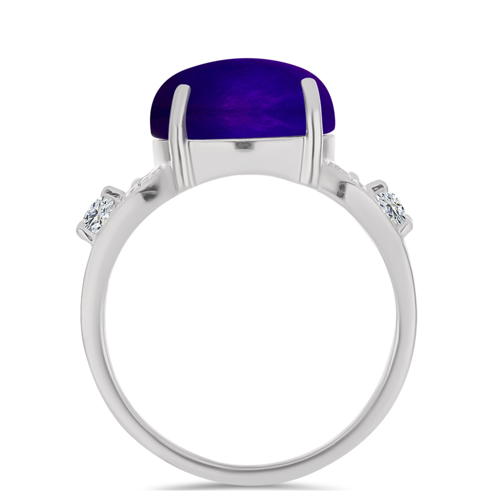 Silberring mit lila Jade und weißem Topas