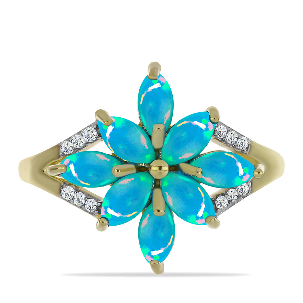 Goldplattierter Silberring mit äthiopischem Paraiba-Blauopal und weißem Topas