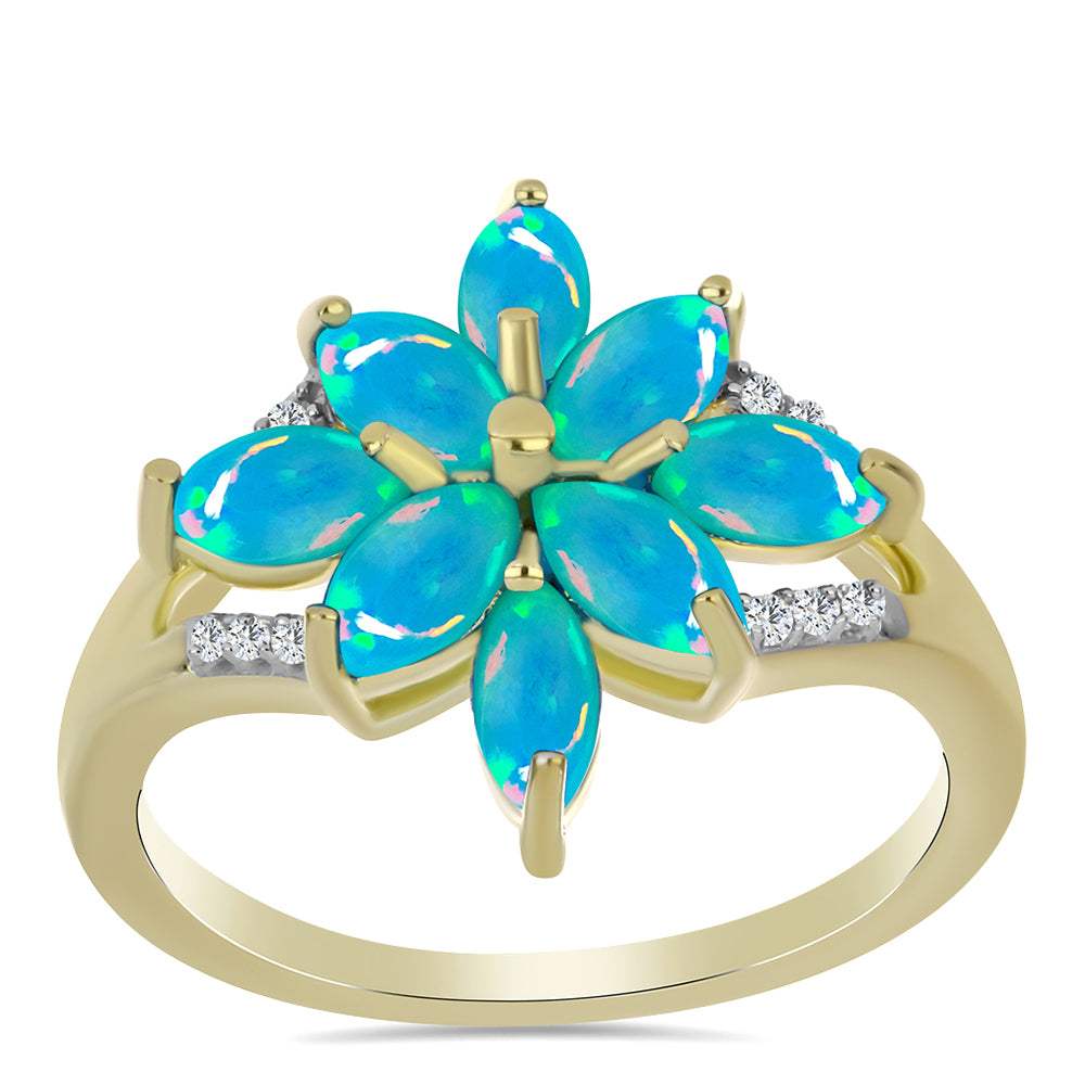 Goldplattierter Silberring mit äthiopischem Paraiba-Blauopal und weißem Topas