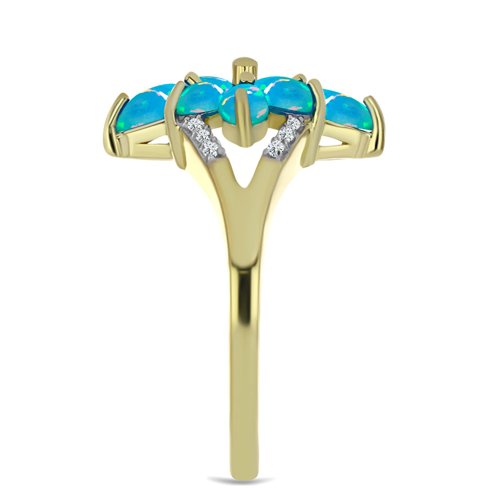 Goldplattierter Silberring mit äthiopischem Paraiba-Blauopal und weißem Topas 4 