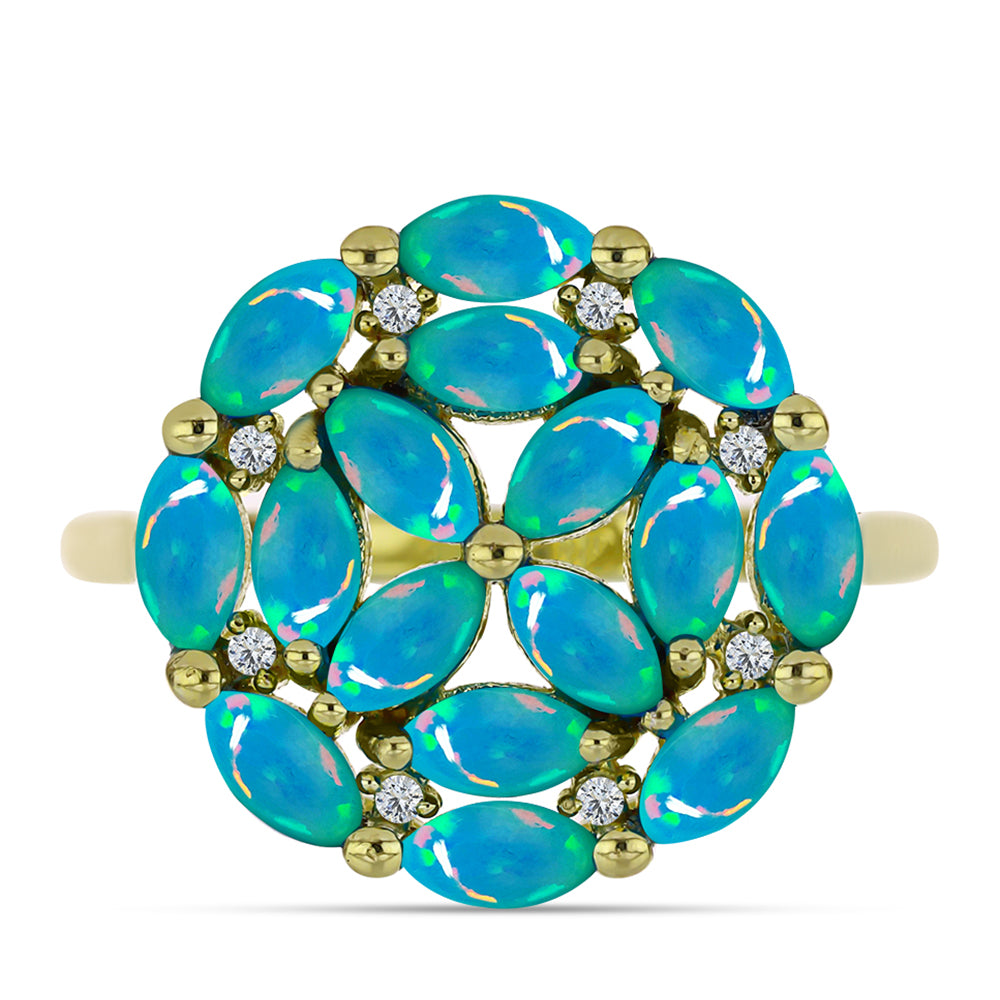 Goldplattierter Silberring mit äthiopischem Paraiba-Blauopal und weißem Topas 1 