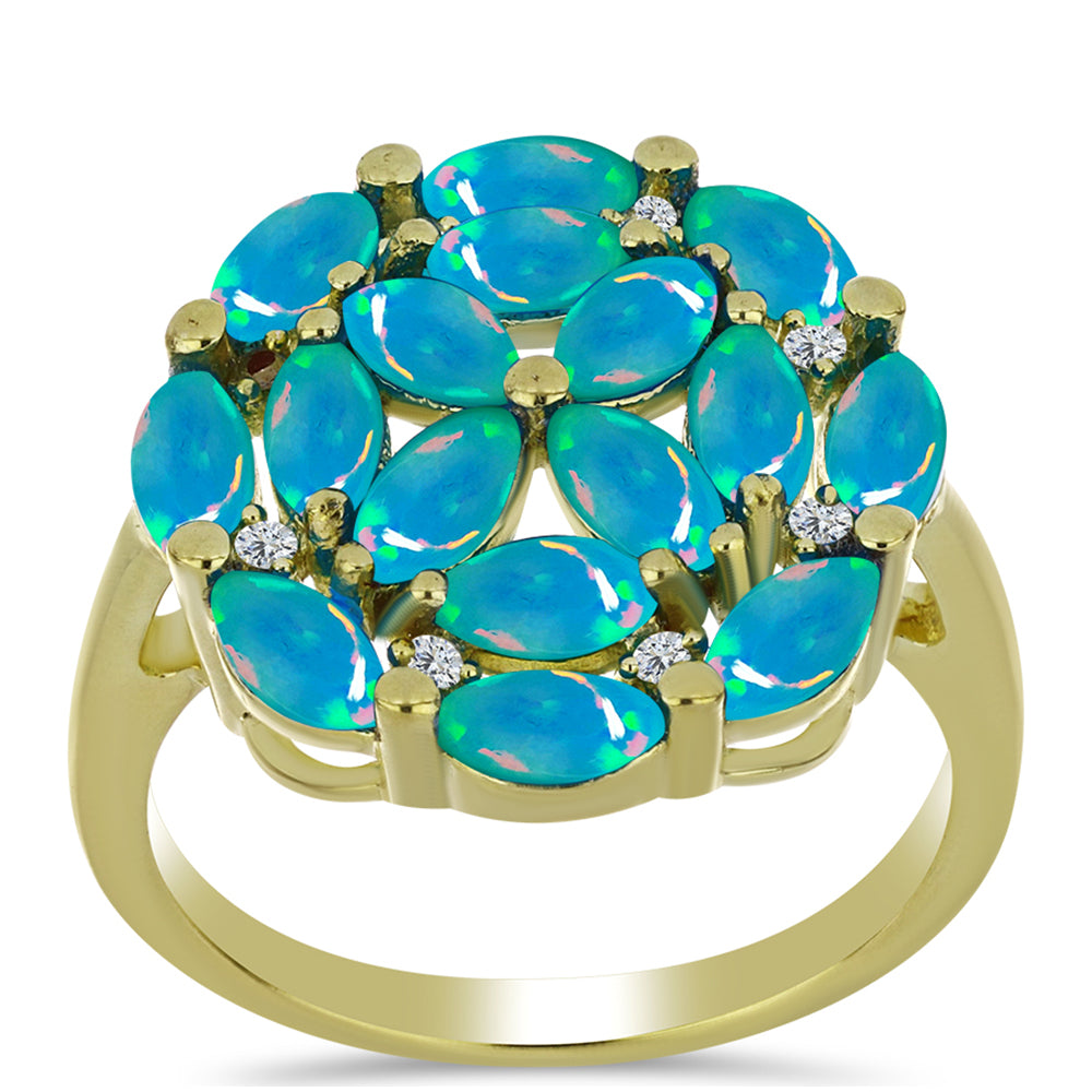Goldplattierter Silberring mit äthiopischem Paraiba-Blauopal und weißem Topas 3 