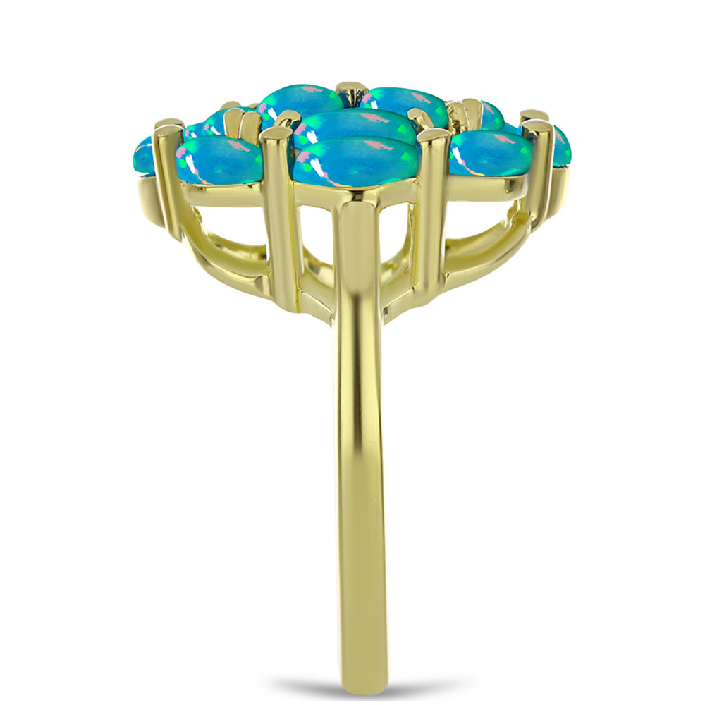 Goldplattierter Silberring mit äthiopischem Paraiba-Blauopal und weißem Topas 4 