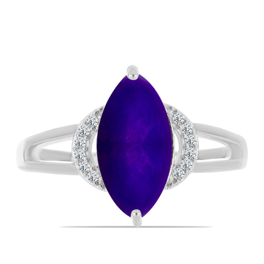 Silberring mit lila Jade und weißem Topas