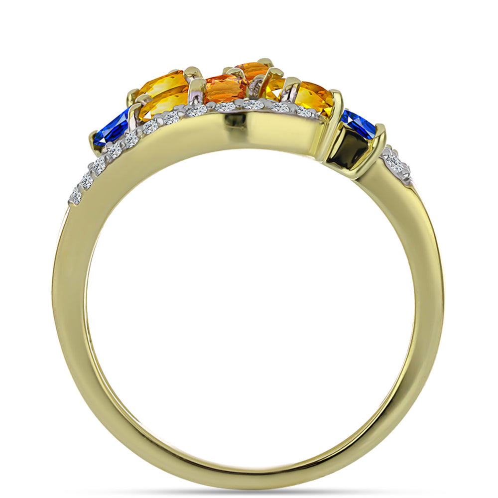 Goldplattierter Silberring mit regenbogenfarbenem Rosebery Saphir und weißem Topas 2 