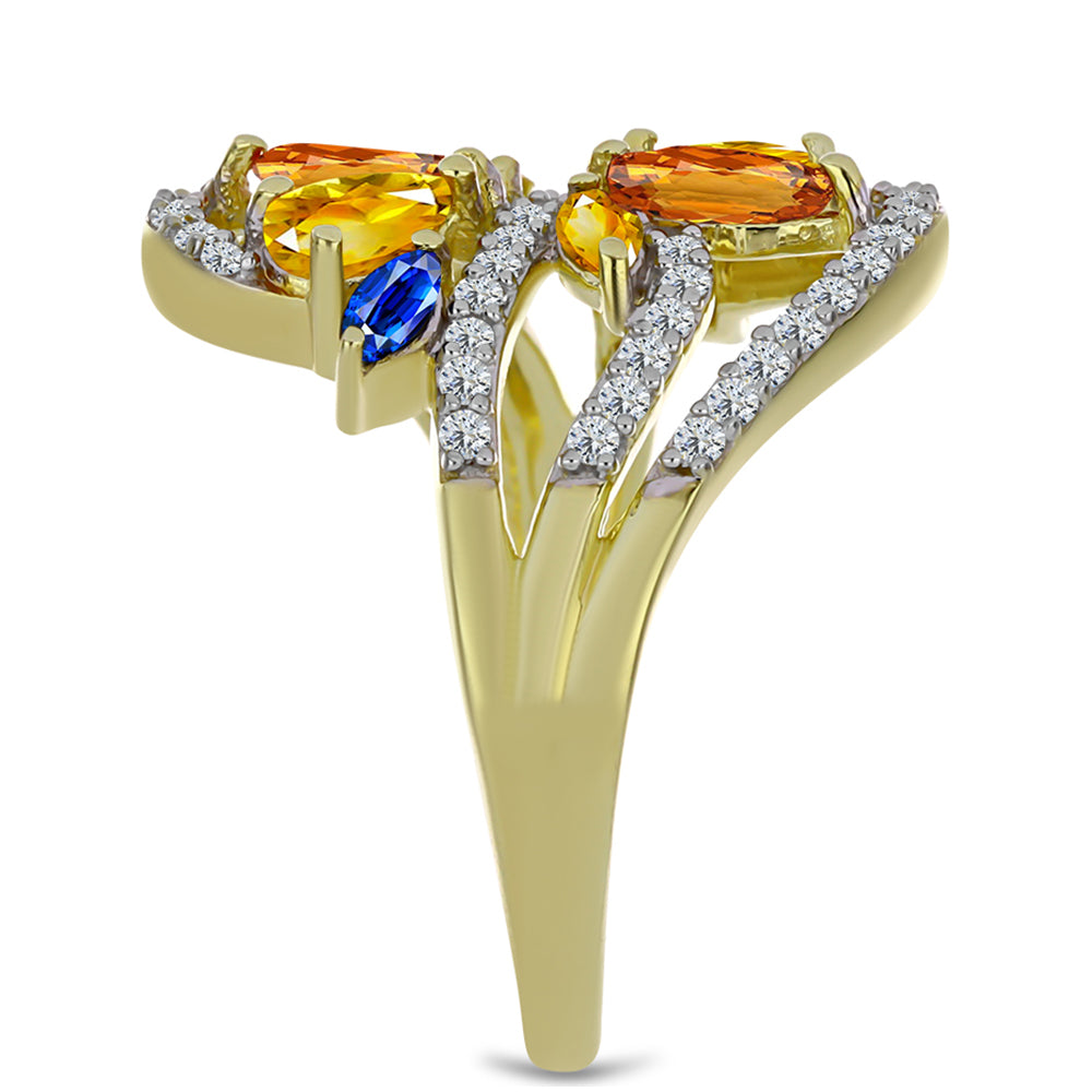 Goldplattierter Silberring mit regenbogenfarbenem Rosebery Saphir und weißem Topas 4 