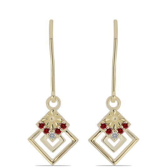 Goldplattierte Silberohrringe mit rotem Diamant und weißem Diamant