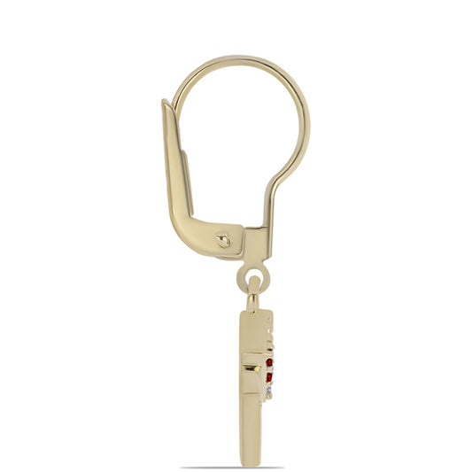 Goldplattierte Silberohrringe mit rotem Diamant und weißem Diamant