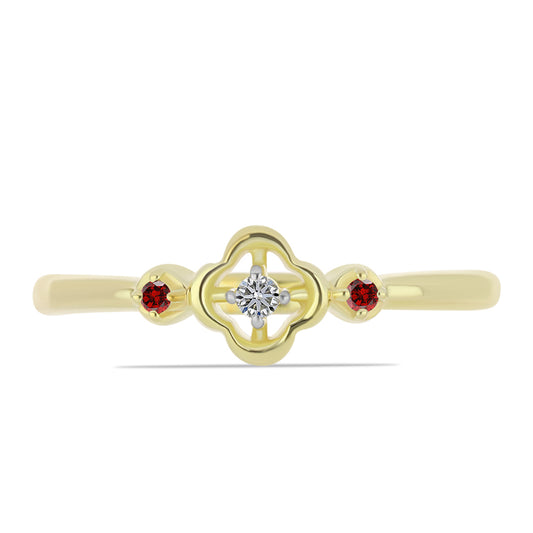 Goldplattierter Silberring mit rotem Diamant und weißem Diamant