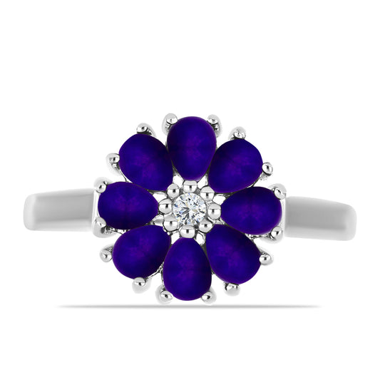 Silberring mit lila Jade und weißem Topas