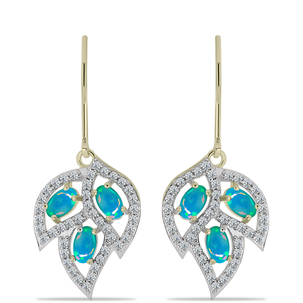 Goldplattierte Silberohrringe mit äthiopischem Paraiba-Blauopal und weißem Topas 1 