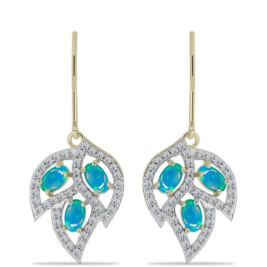 Goldplattierte Silberohrringe mit äthiopischem Paraiba-Blauopal und weißem Topas