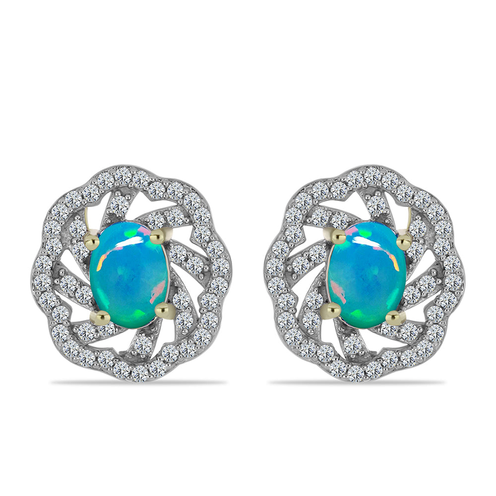 Goldplattierte Silberohrringe mit äthiopischem Paraiba-Blauopal und weißem Topas