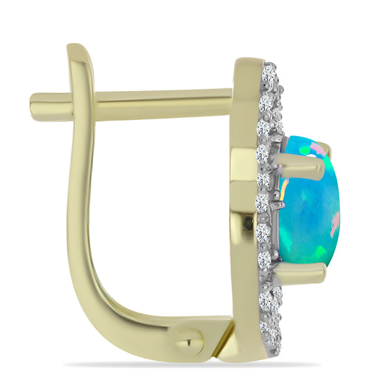 Goldplattierte Silberohrringe mit äthiopischem Paraiba-Blauopal und weißem Topas