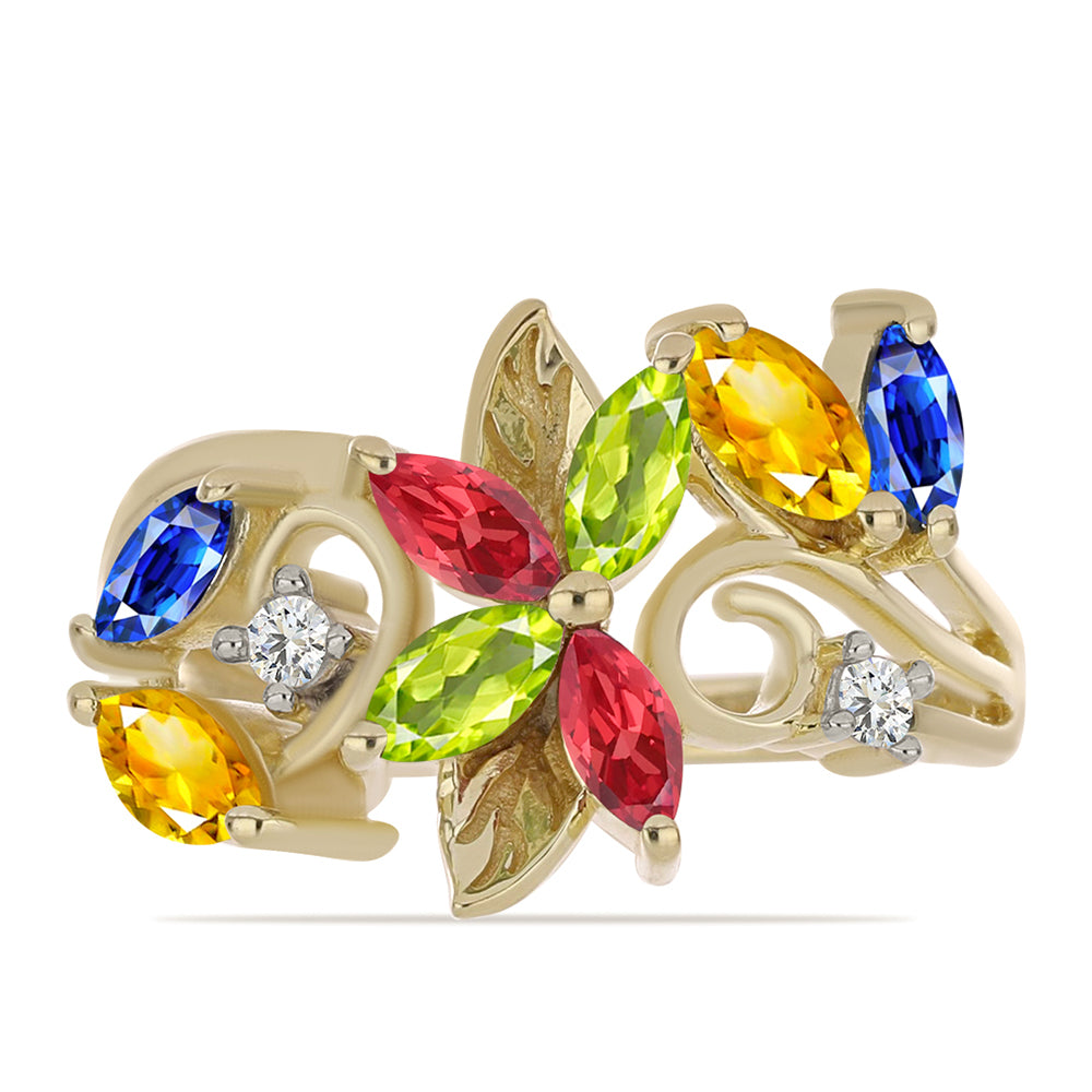 Goldplattierter Silberring mit regenbogenfarbenem Rosebery Saphir und weißem Topas 1 