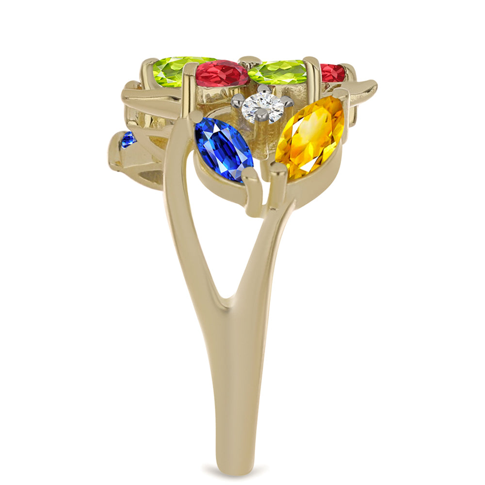 Goldplattierter Silberring mit regenbogenfarbenem Rosebery Saphir und weißem Topas