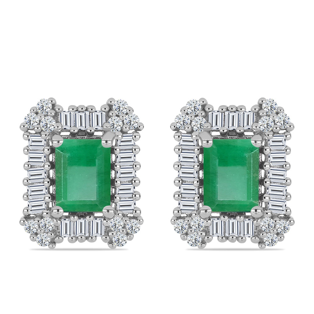 Silberohrringe mit brasilianischem Smaragd und weißem Zirkon