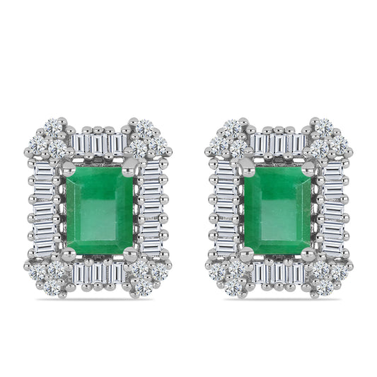 Silberohrringe mit brasilianischem Smaragd und weißem Zirkon