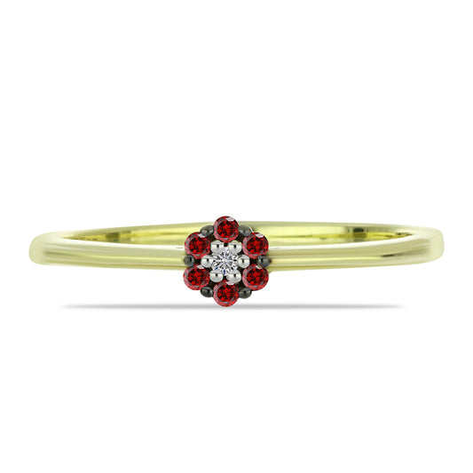 Goldplattierter Silberring mit rotem Diamant und weißem Diamant