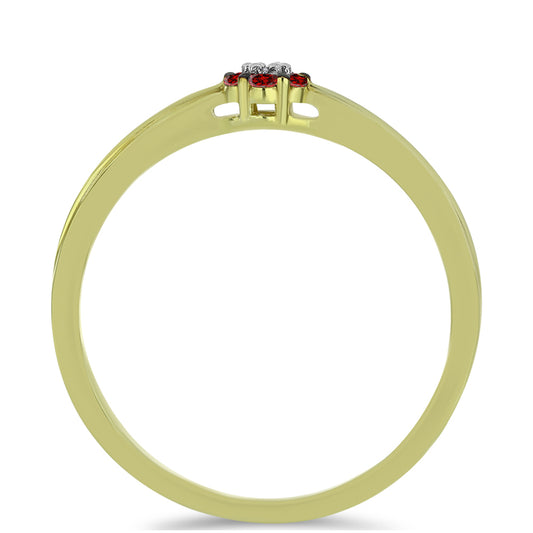 Goldplattierter Silberring mit rotem Diamant und weißem Diamant