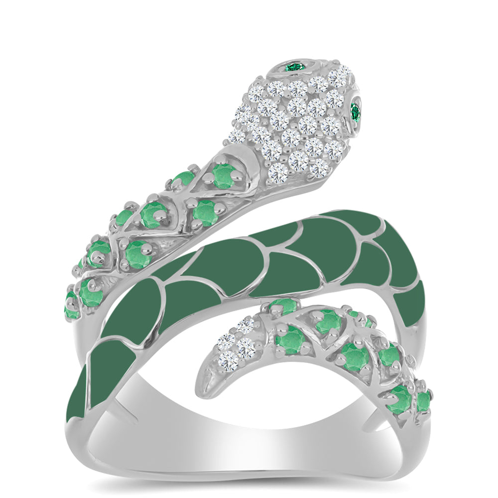 Silberring mit brasilianischem Smaragd und weißem Topas 3 