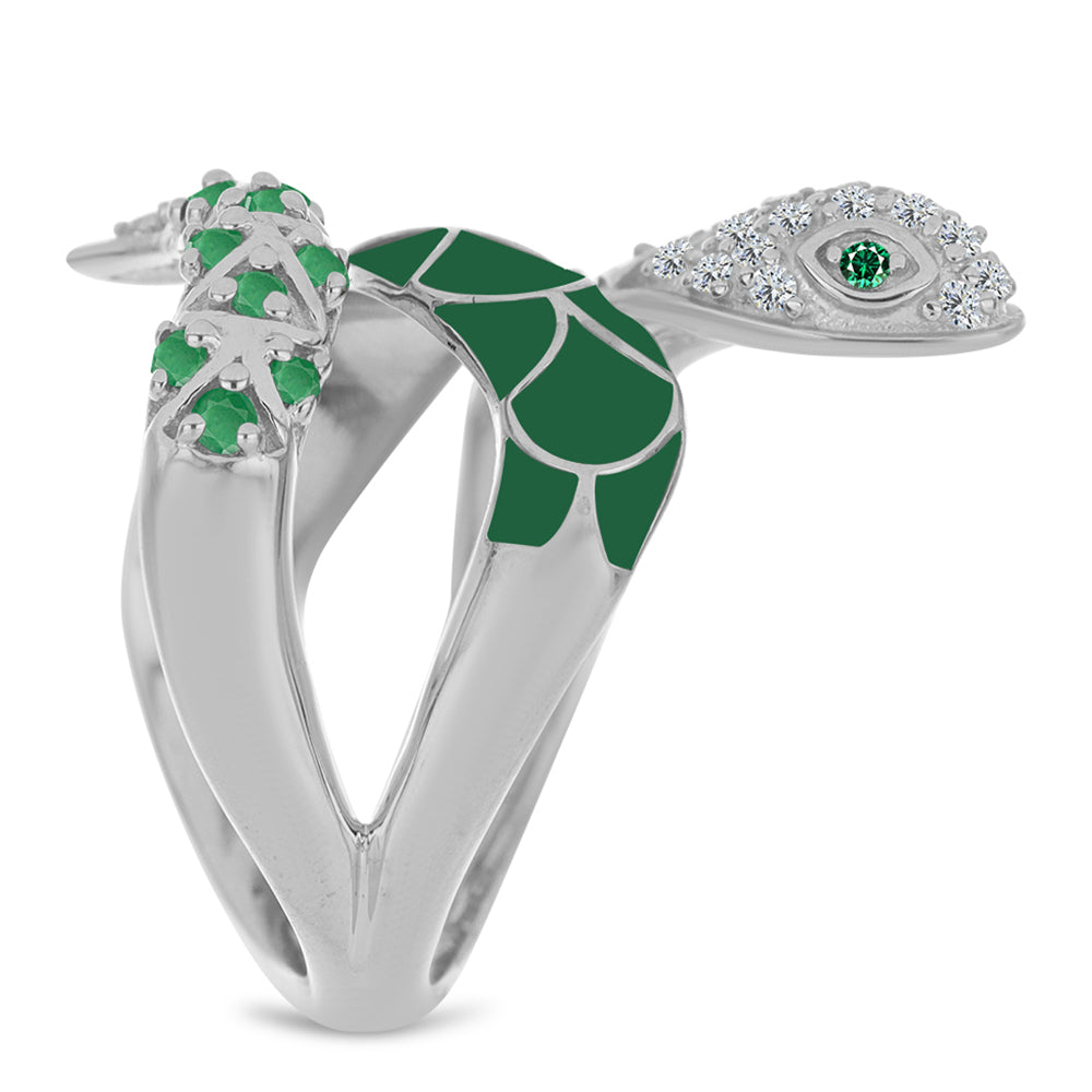 Silberring mit brasilianischem Smaragd und weißem Topas