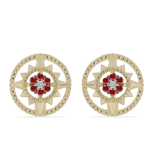 Goldplattierte Silberohrringe mit rotem Diamant und weißem Diamant