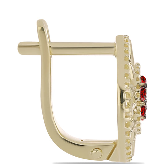 Goldplattierte Silberohrringe mit rotem Diamant und weißem Diamant