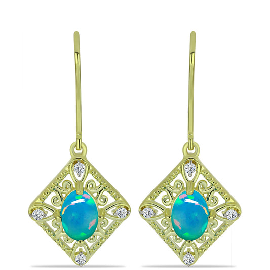 Goldplattierte Silberohrringe mit äthiopischem Paraiba-Blauopal und weißem Topas