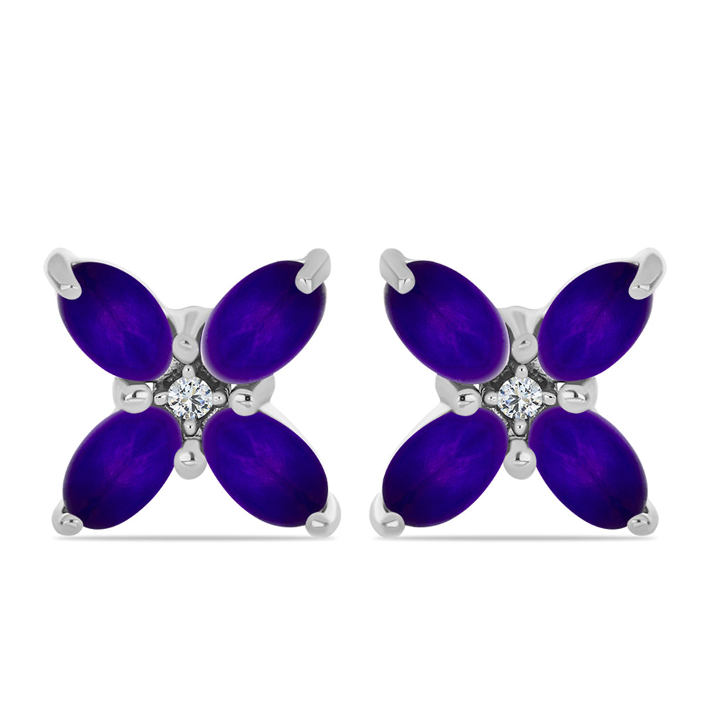 Silberohrringe mit lila Jade und weißem Topas 1 