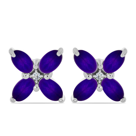 Silberohrringe mit lila Jade und weißem Topas