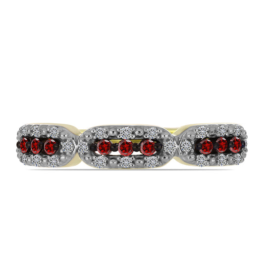 Goldplattierter Silberring mit rotem Diamant und weißem Diamant