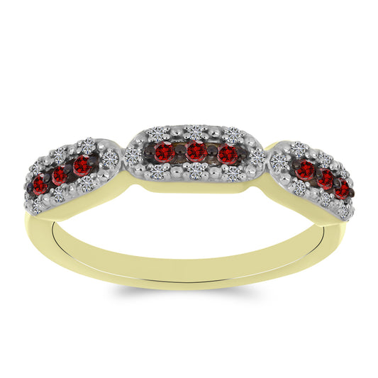 Goldplattierter Silberring mit rotem Diamant und weißem Diamant
