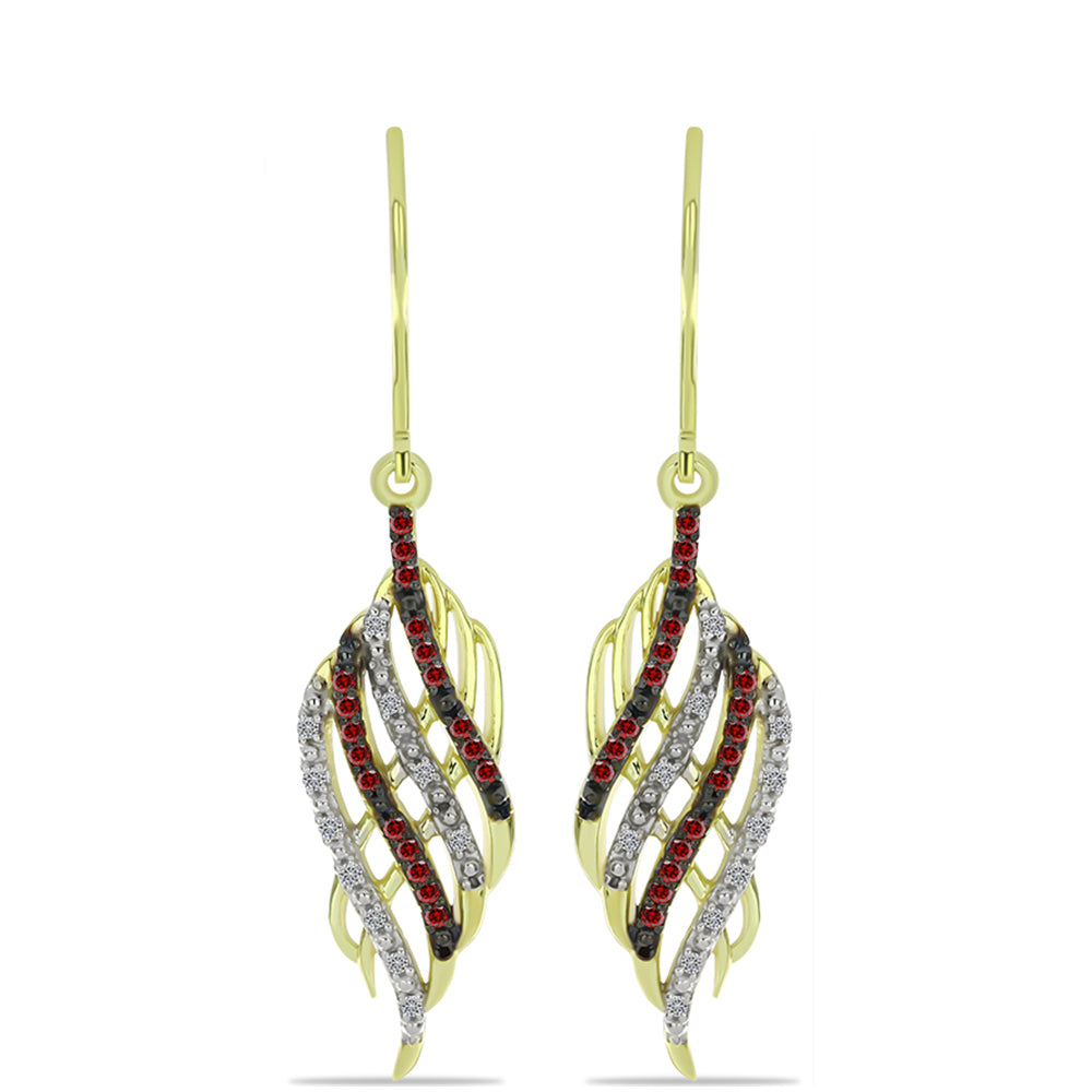 Goldplattierte Silberohrringe mit rotem Diamant und weißem Diamant 1 