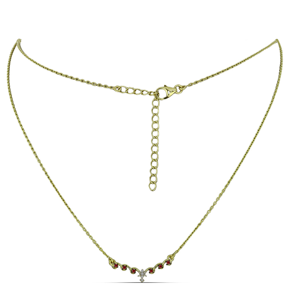 Goldplattierte Silberhalskette mit rotem Diamant und weißem Diamant 1 