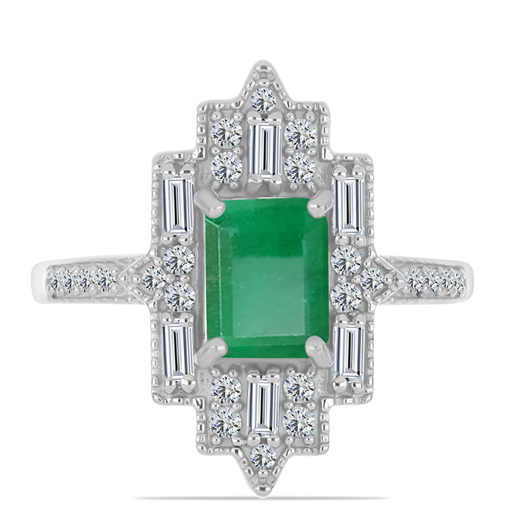 Silberring mit brasilianischem Smaragd und weißem Zirkon 1 