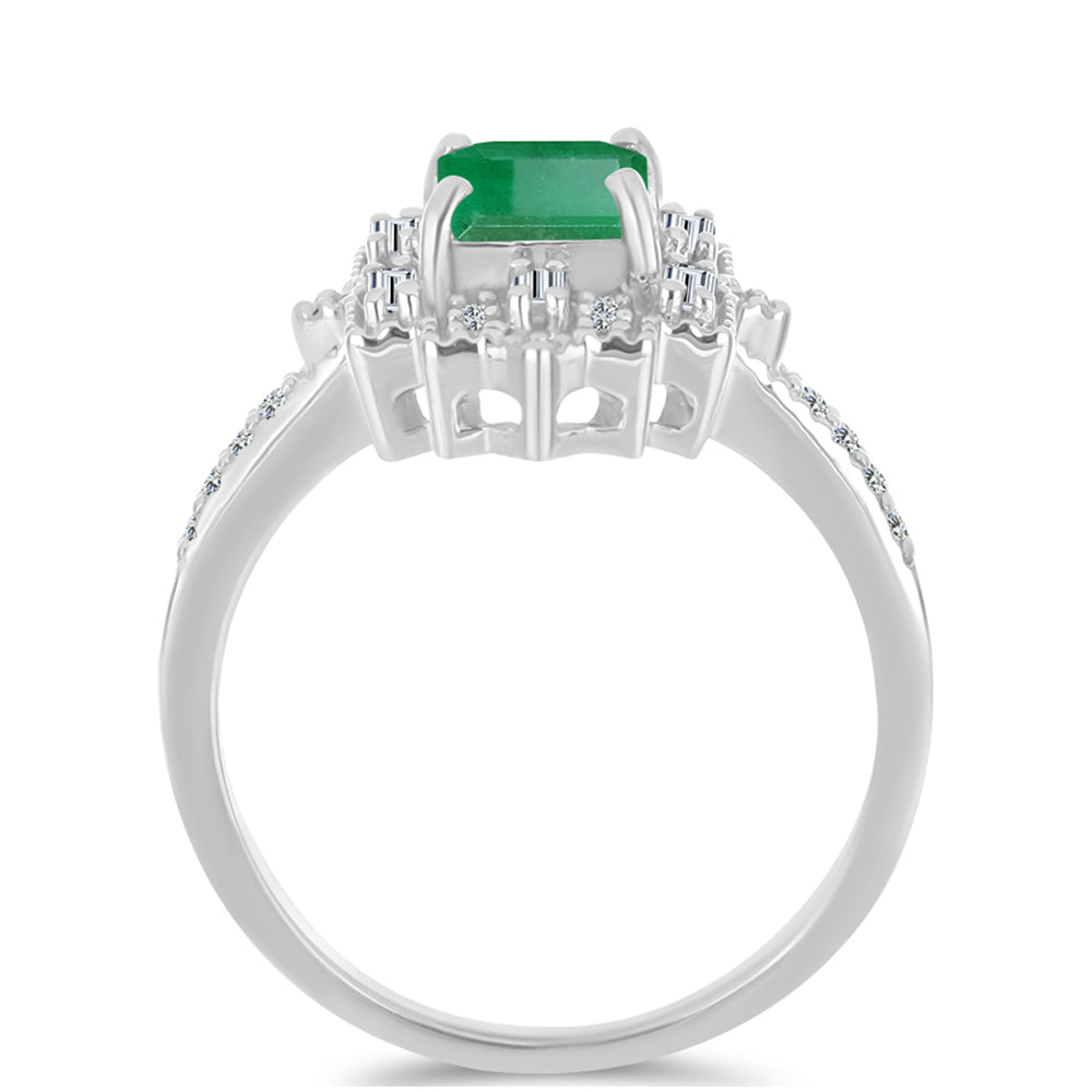 Silberring mit brasilianischem Smaragd und weißem Zirkon 2 