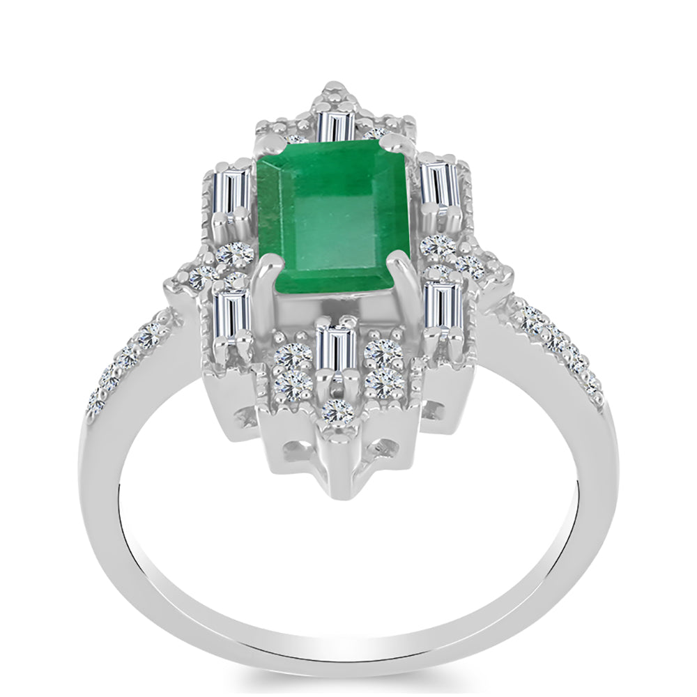 Silberring mit brasilianischem Smaragd und weißem Zirkon 3 