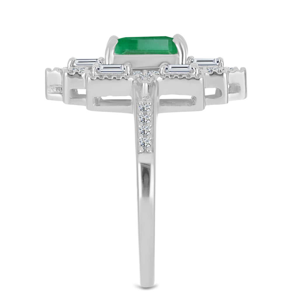 Silberring mit brasilianischem Smaragd und weißem Zirkon 4 