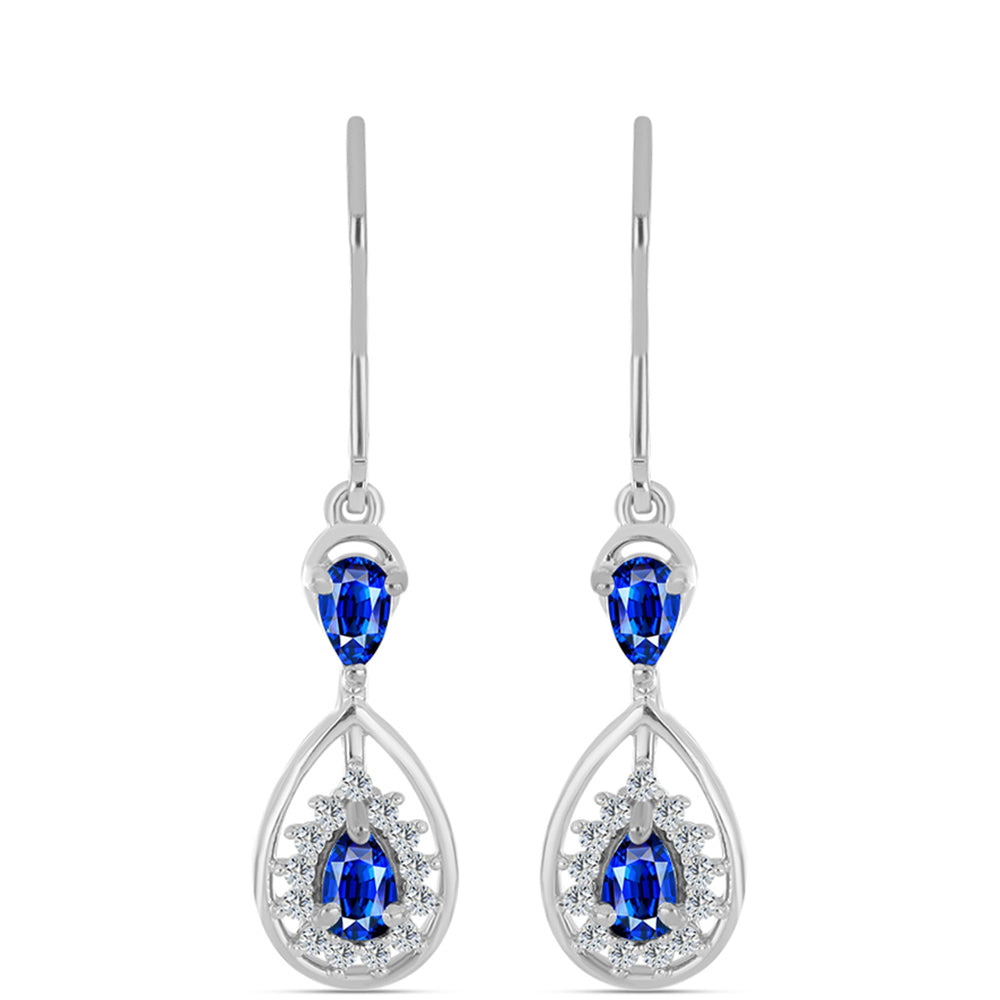 Silberohrringe mit australischem blauem Saphir und weißem Topas