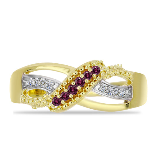 Goldplattierter Silberring mit lila Diamant